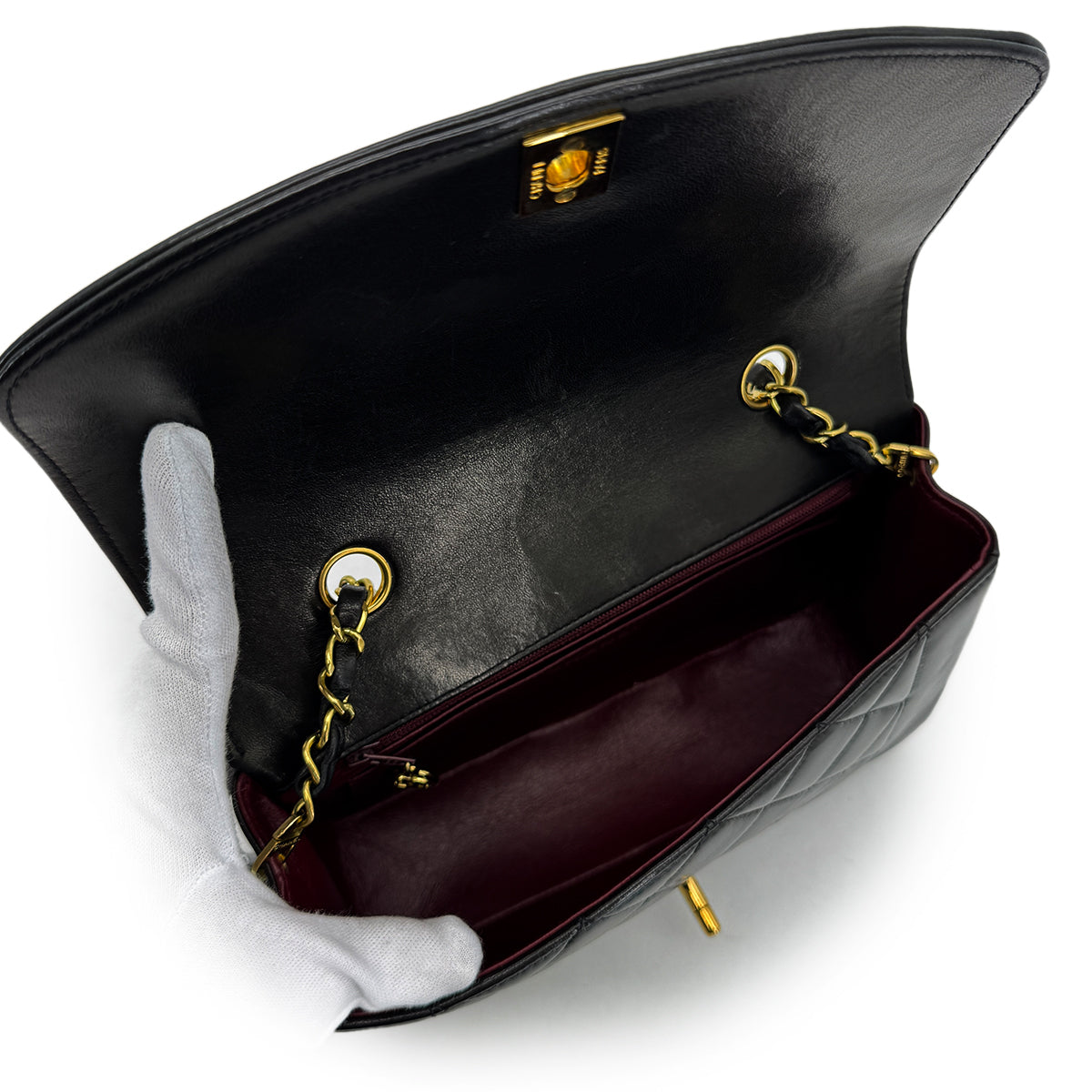 CHANEL VINTAGE DIANA SMALL CHAIN SHOULDER BAG BLACK LAMB SKIN 90292818