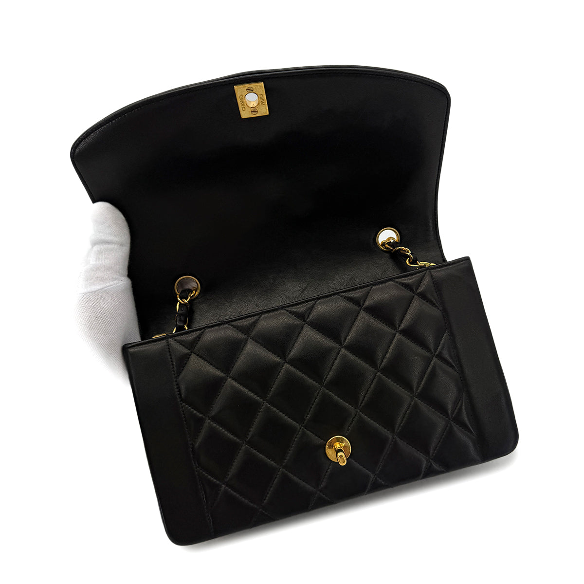 CHANEL VINTAGE DIANA MEDIUM CHAIN SHOULDER BAG BLACK LAMB SKIN 90292819