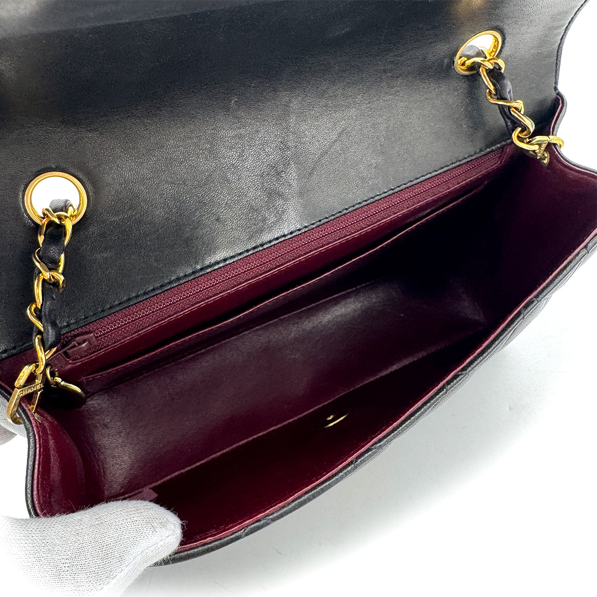 CHANEL VINTAGE DIANA MEDIUM CHAIN SHOULDER BAG BLACK LAMB SKIN 90292819
