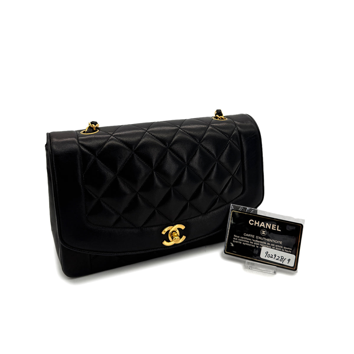 CHANEL VINTAGE DIANA MEDIUM CHAIN SHOULDER BAG BLACK LAMB SKIN 90292819