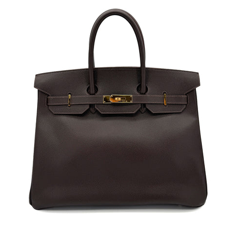 HERMES BIRKIN 35 CHOCOLAT COURCHEVEL HAND BAG □C GHW 90292879 - PURPOSE
