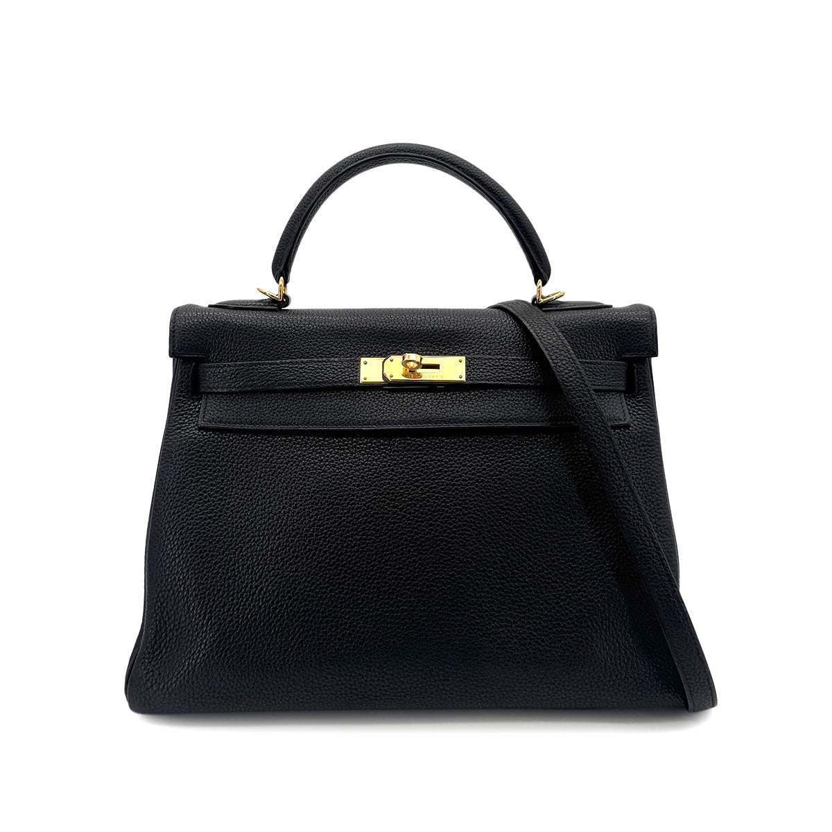 HERMES KELLY 32 RETOURNE BLACK TOGO HAND SHOULDER BAG □G GHW 90292887