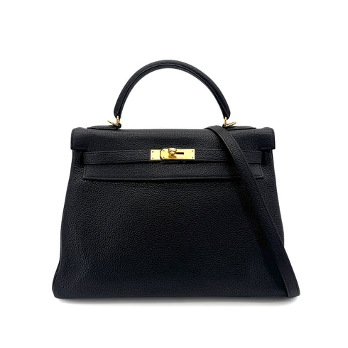 HERMES KELLY 32 RETOURNE BLACK TOGO HAND SHOULDER BAG □G GHW 90292887 - PURPOSE