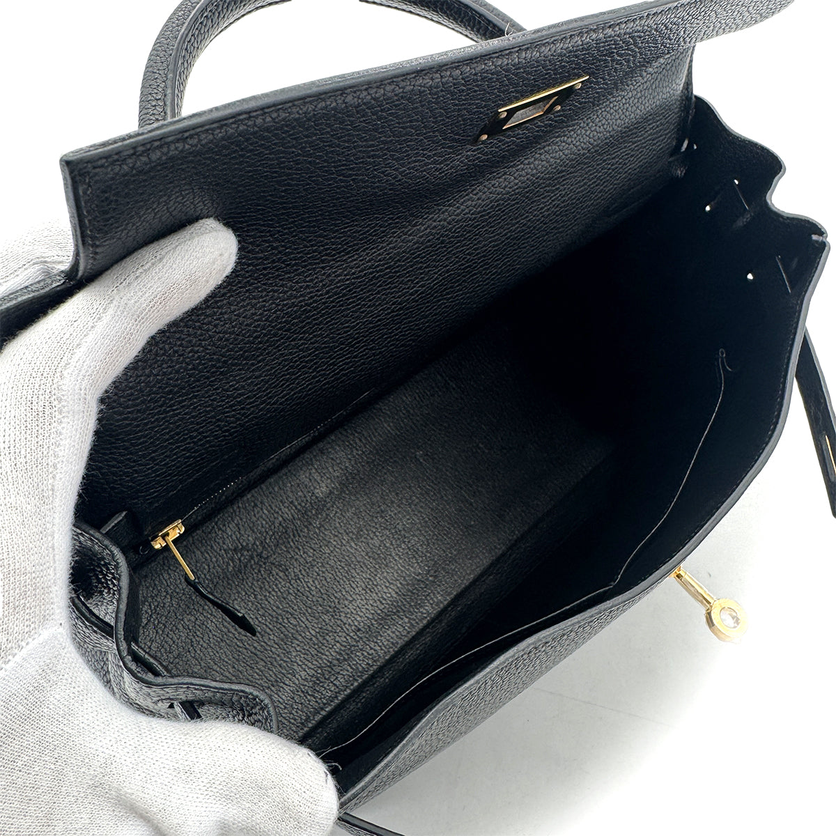 HERMES KELLY 32 RETOURNE BLACK TOGO HAND SHOULDER BAG □G GHW 90292887