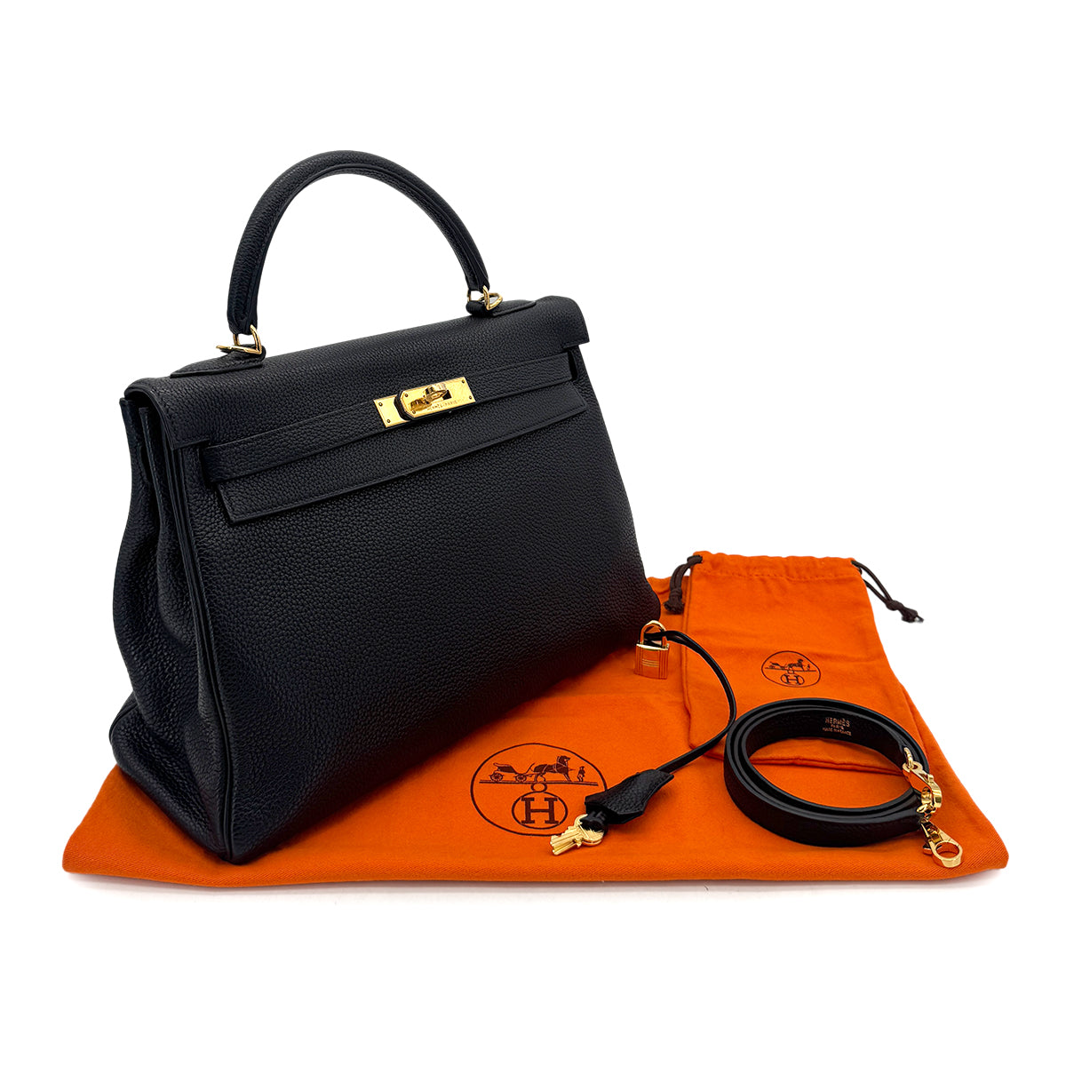 HERMES KELLY 32 RETOURNE BLACK TOGO HAND SHOULDER BAG □G GHW 90292887