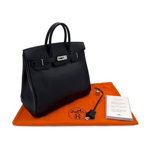 HERMES HAUT A COURROIES 28 BLACK EPSOM HAND BAG ▢J SHW 90292888 - PURPOSE