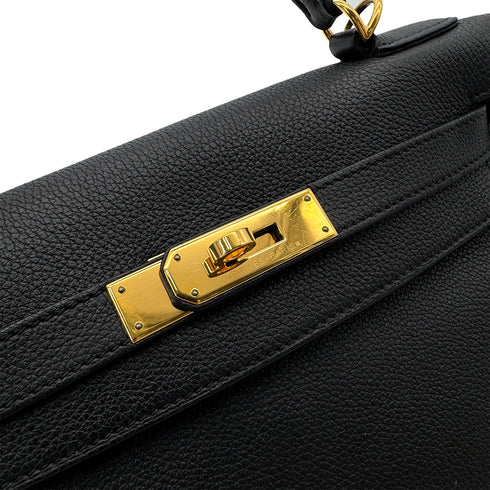 HERMES KELLY 28 RETOURNE BLACK EVERCOLOR HAND SHOULDER BAG □R GHW 90292891 - PURPOSE