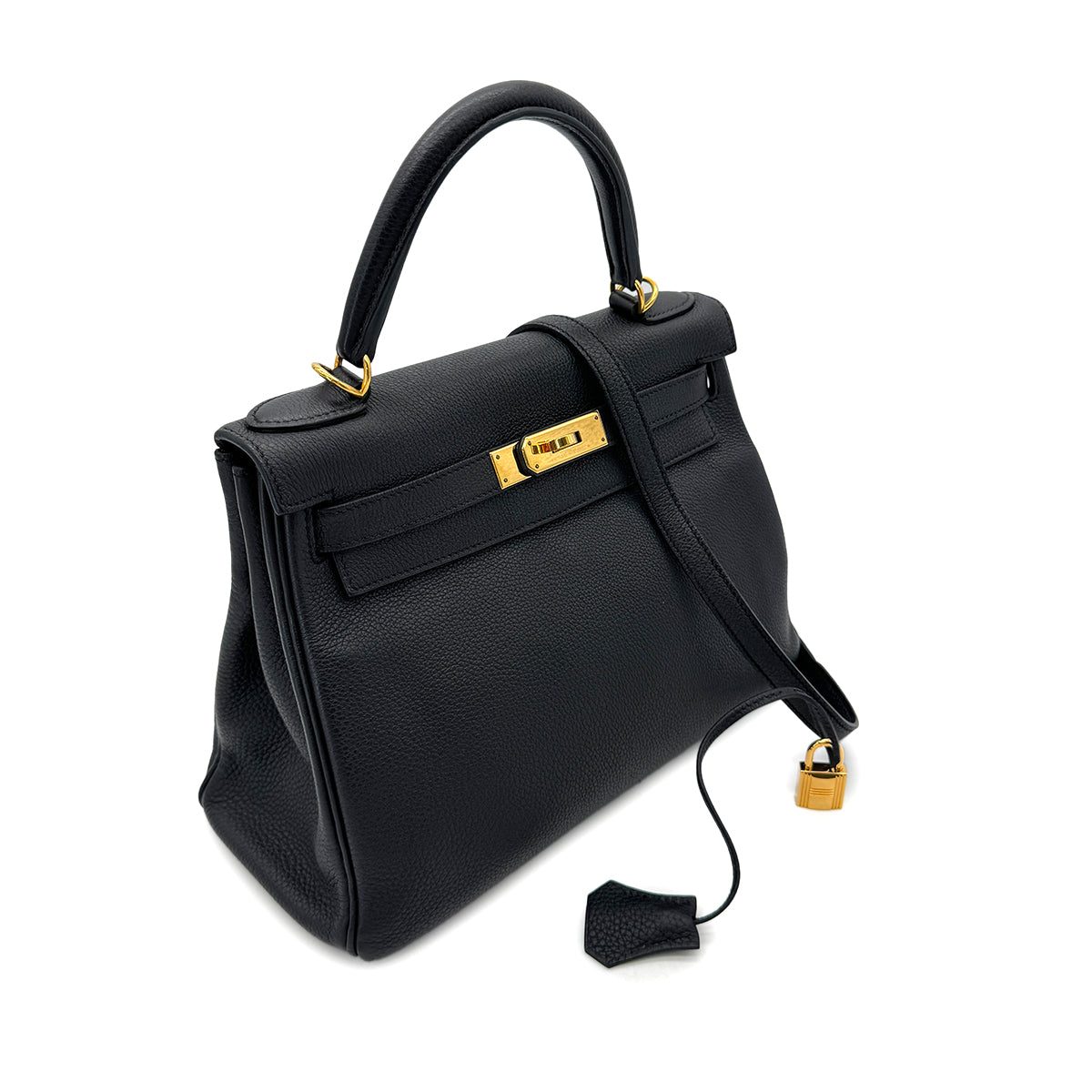 HERMES KELLY 28 RETOURNE BLACK EVERCOLOR HAND SHOULDER BAG □R GHW 90292891