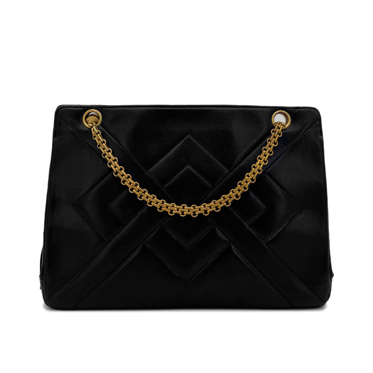 CHANEL VINTAGE DIA STITCH CHAIN TOTE BAG BLACK LAMB SKIN 90292898