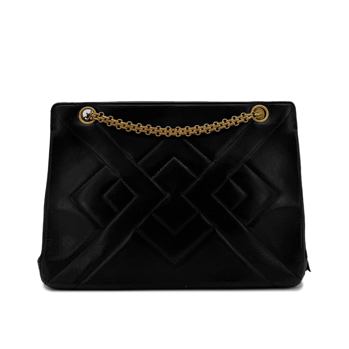 CHANEL VINTAGE DIA STITCH CHAIN TOTE BAG BLACK LAMB SKIN 90292898