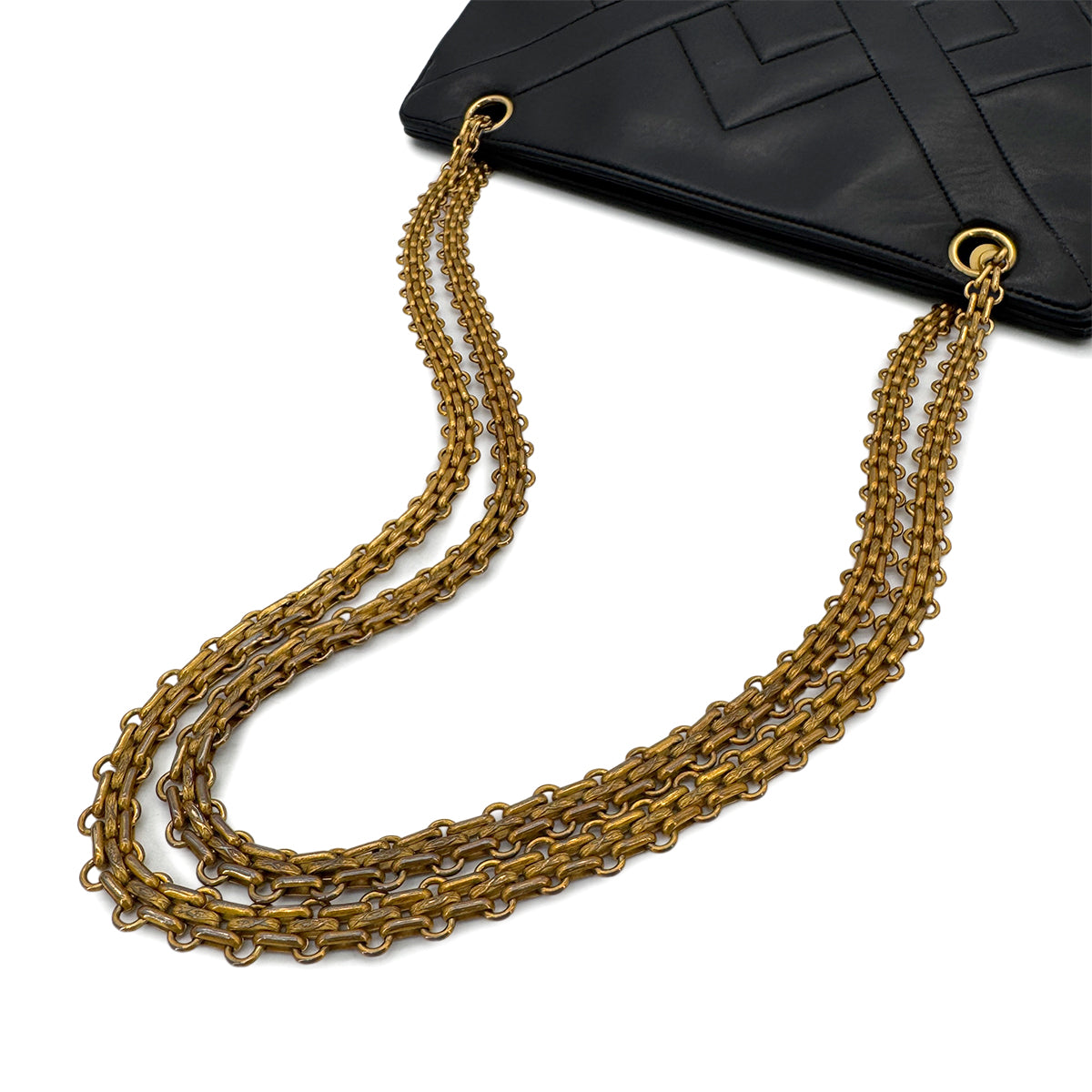 CHANEL VINTAGE DIA STITCH CHAIN TOTE BAG BLACK LAMB SKIN 90292898