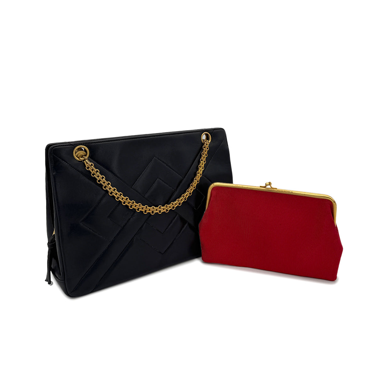 CHANEL VINTAGE DIA STITCH CHAIN TOTE BAG BLACK LAMB SKIN 90292898