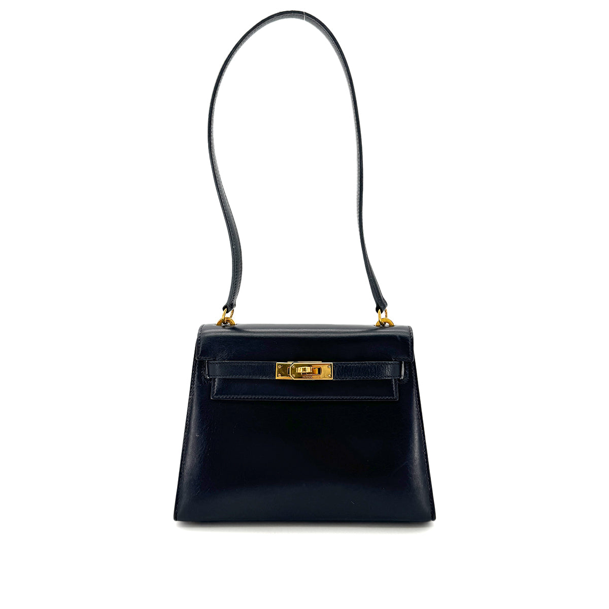 HERMES MINI KELLY 20 SELLIER BLUE INDIGO BOX CALF SHOULDER BAG 〇R GHW 90292900