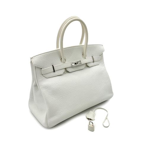 HERMES BIRKIN 35 WHITE TAURILLON CLEMENCE HAND BAG ▢I SHW 90292987 - PURPOSE