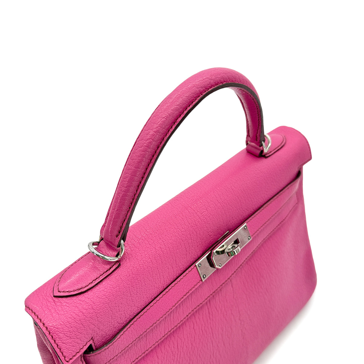 HERMES KELLY 32 RETOURNE FUCHSIA CHEVRE HAND SHOULDER BAG □I SHW 90292989