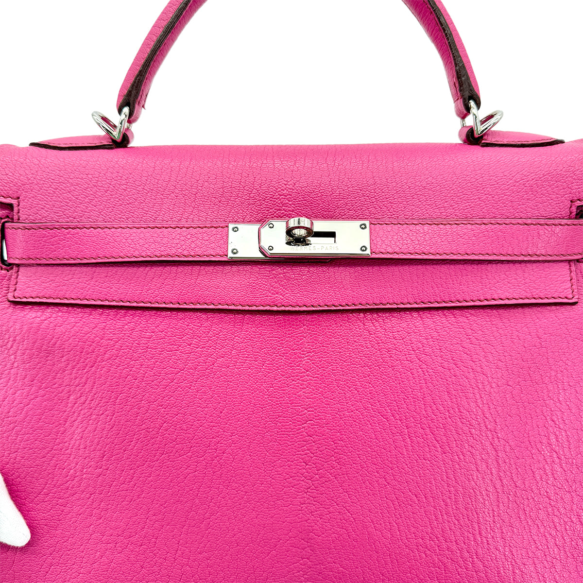 HERMES KELLY 32 RETOURNE FUCHSIA CHEVRE HAND SHOULDER BAG □I SHW 90292989