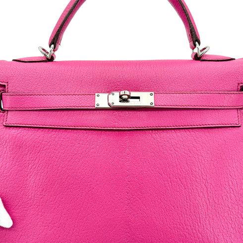 HERMES KELLY 32 RETOURNE FUCHSIA CHEVRE HAND SHOULDER BAG □I SHW 90292989 - PURPOSE