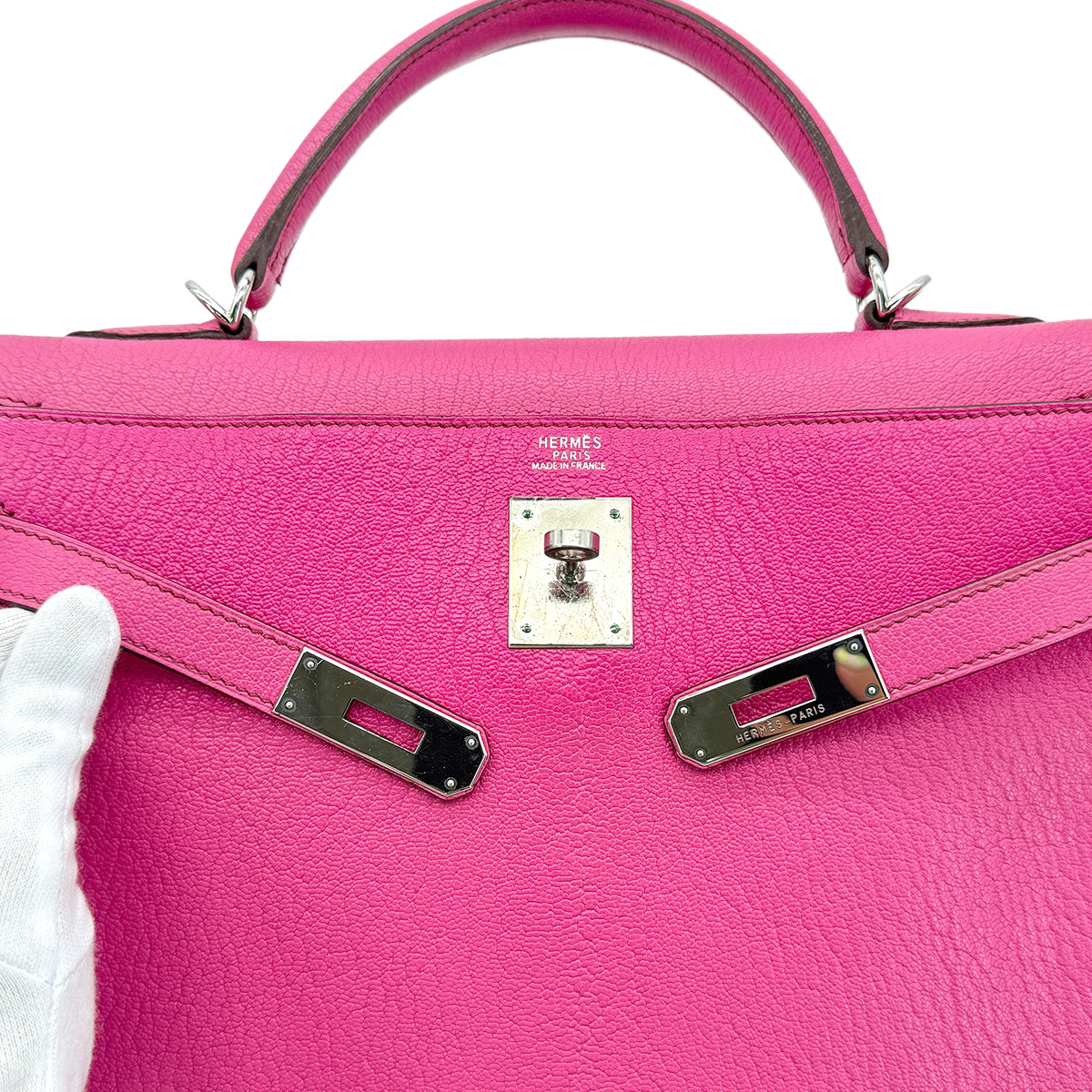 HERMES KELLY 32 RETOURNE FUCHSIA CHEVRE HAND SHOULDER BAG □I SHW 90292989