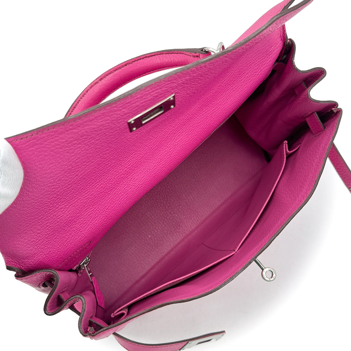 HERMES KELLY 32 RETOURNE FUCHSIA CHEVRE HAND SHOULDER BAG □I SHW 90292989