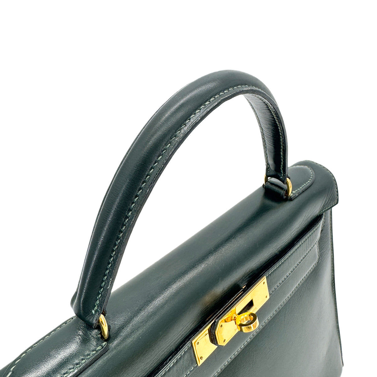 HERMES KELLY 28 SELLIER VERT BOXCALF HAND BAG 〇P GHW 90292990