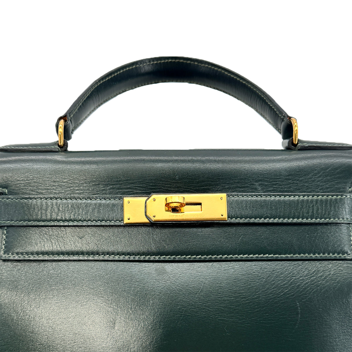 HERMES KELLY 28 SELLIER VERT BOXCALF HAND BAG 〇P GHW 90292990