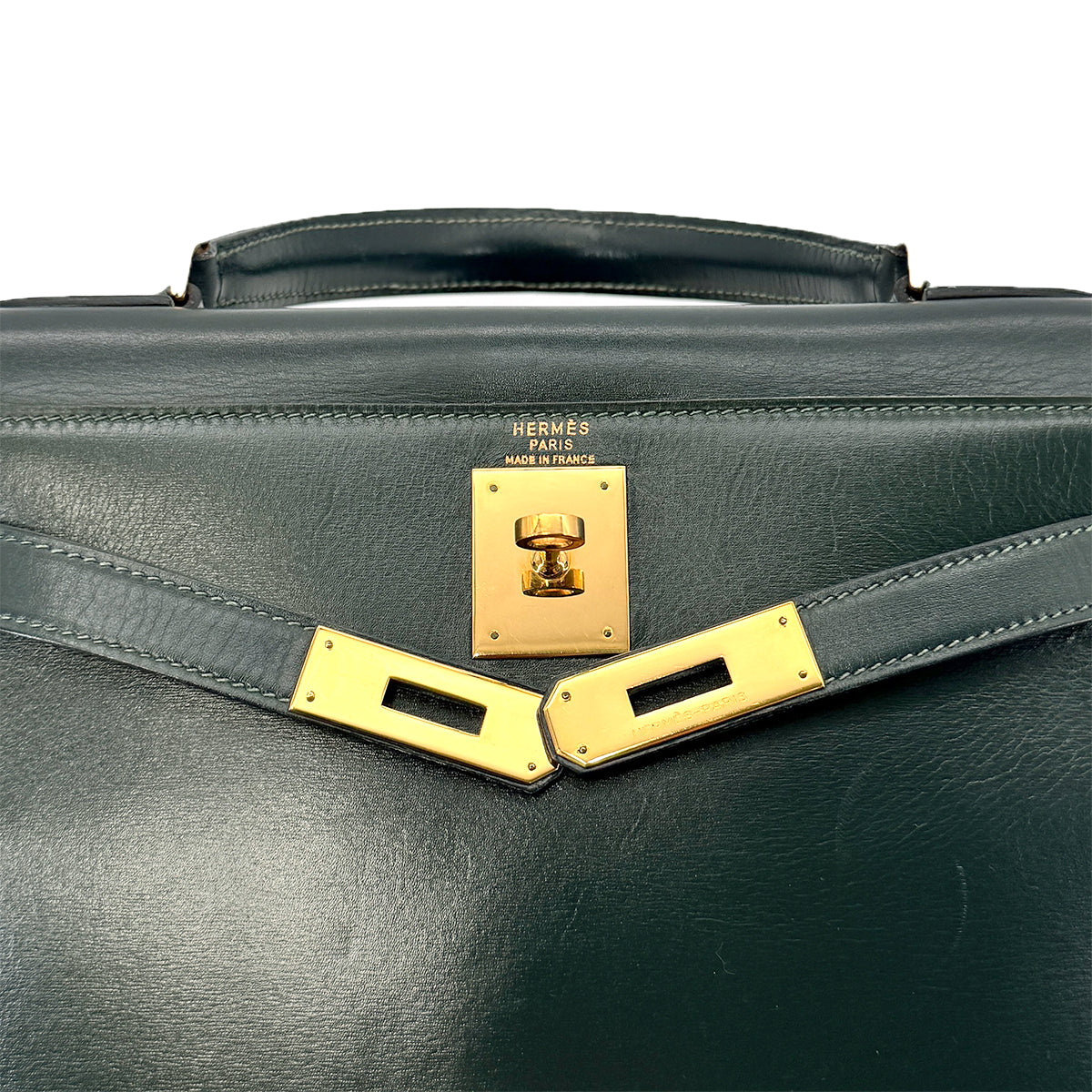 HERMES KELLY 28 SELLIER VERT BOXCALF HAND BAG 〇P GHW 90292990