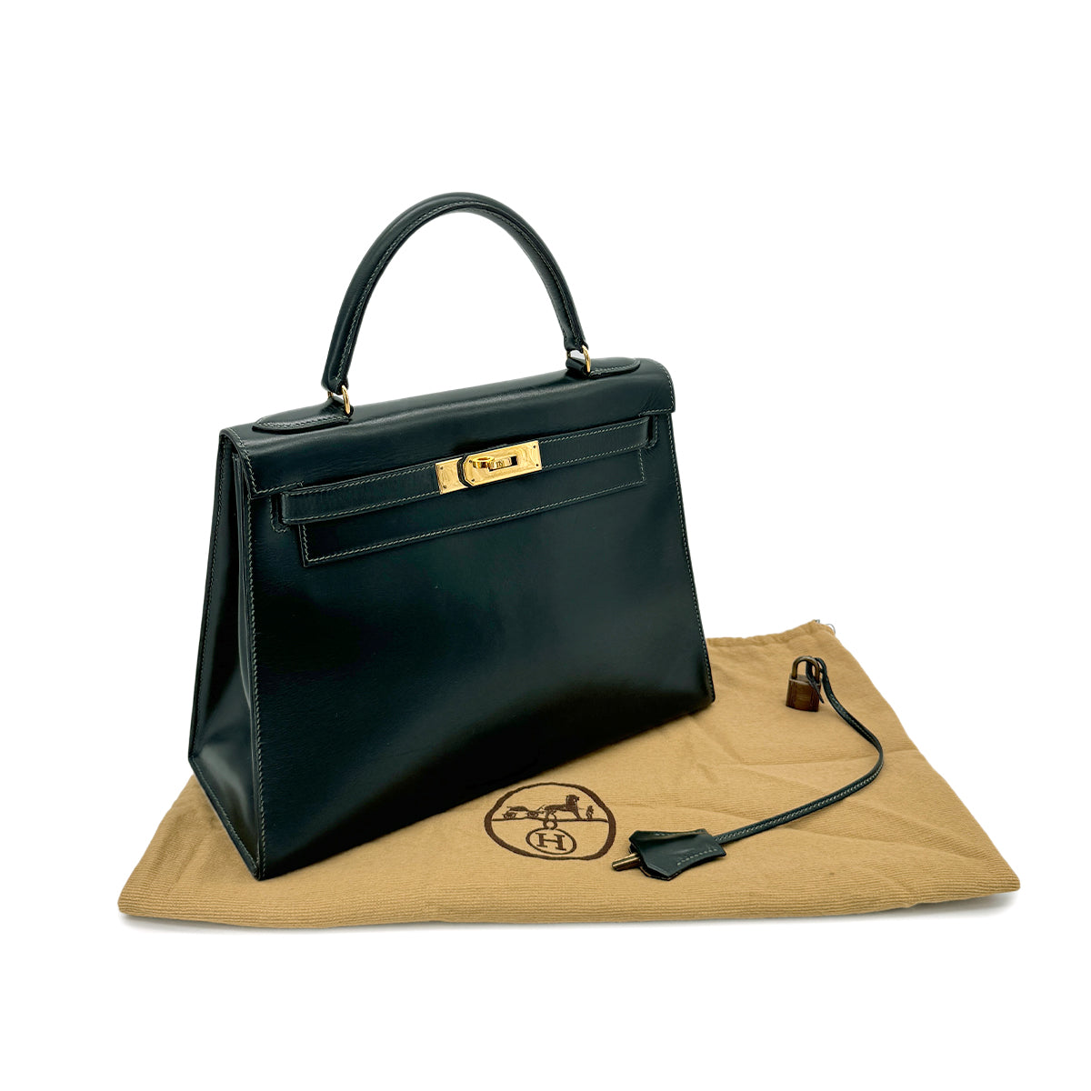 HERMES KELLY 28 SELLIER VERT BOXCALF HAND BAG 〇P GHW 90292990