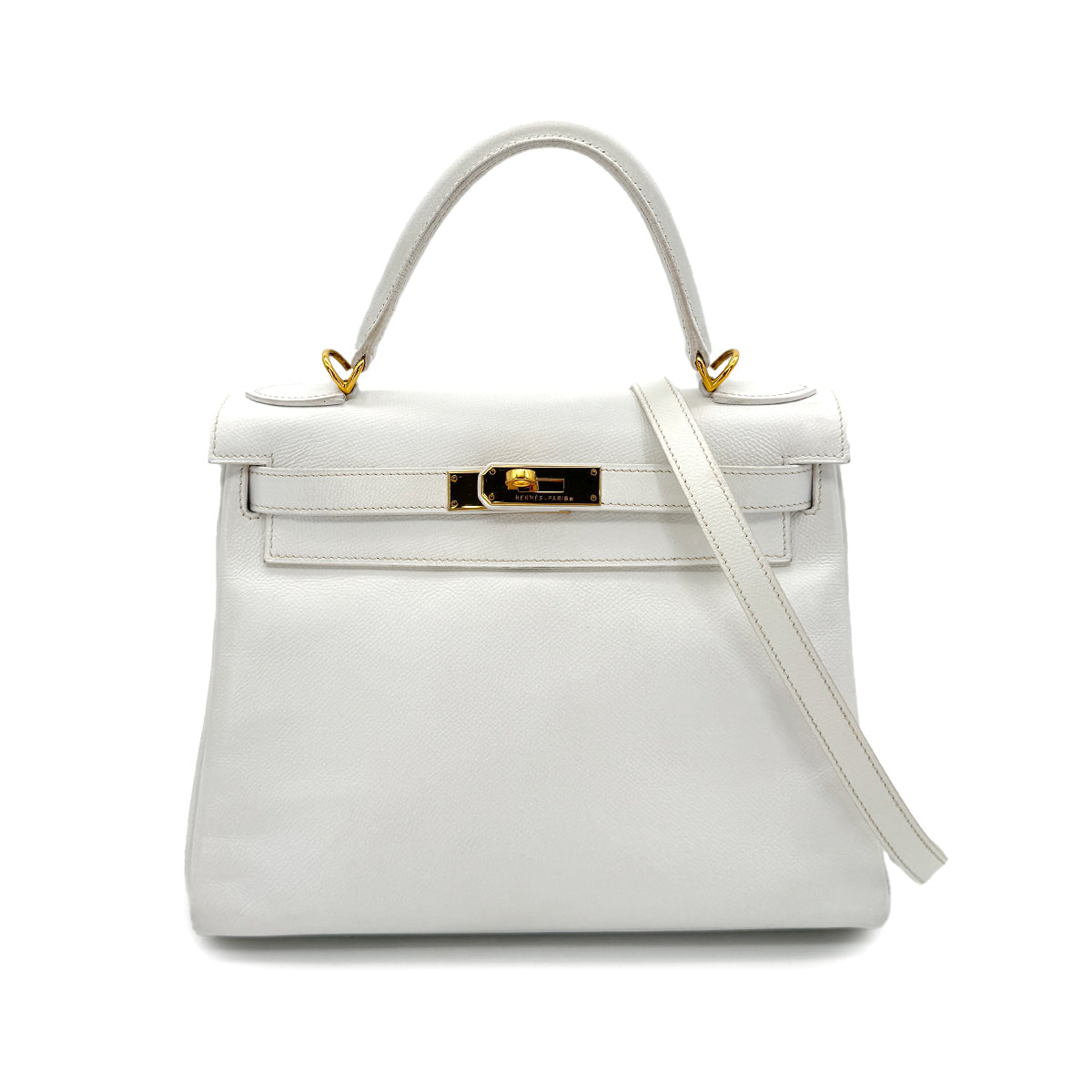 HERMES KELLY 28 RETOURNE WHITE EPSOM HAND SHOULDER BAG □H GHW 90292992
