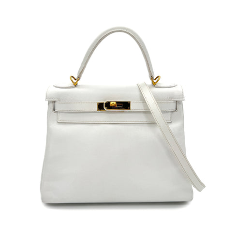 HERMES KELLY 28 RETOURNE WHITE EPSOM HAND SHOULDER BAG □H GHW 90292992 - PURPOSE
