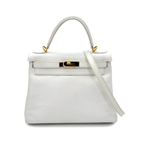 HERMES KELLY 28 RETOURNE WHITE EPSOM HAND SHOULDER BAG □H GHW 90292992 - PURPOSE