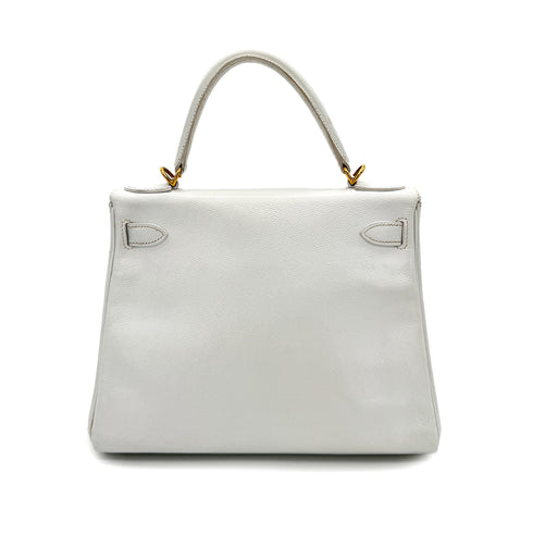 HERMES KELLY 28 RETOURNE WHITE EPSOM HAND SHOULDER BAG □H GHW 90292992 - PURPOSE