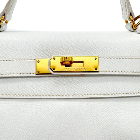 HERMES KELLY 28 RETOURNE WHITE EPSOM HAND SHOULDER BAG □H GHW 90292992 - PURPOSE