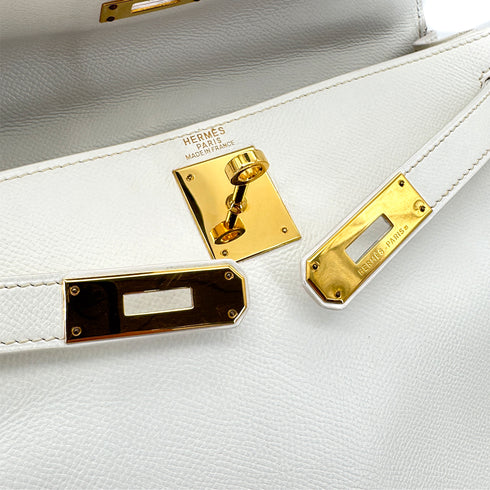 HERMES KELLY 28 RETOURNE WHITE EPSOM HAND SHOULDER BAG □H GHW 90292992 - PURPOSE