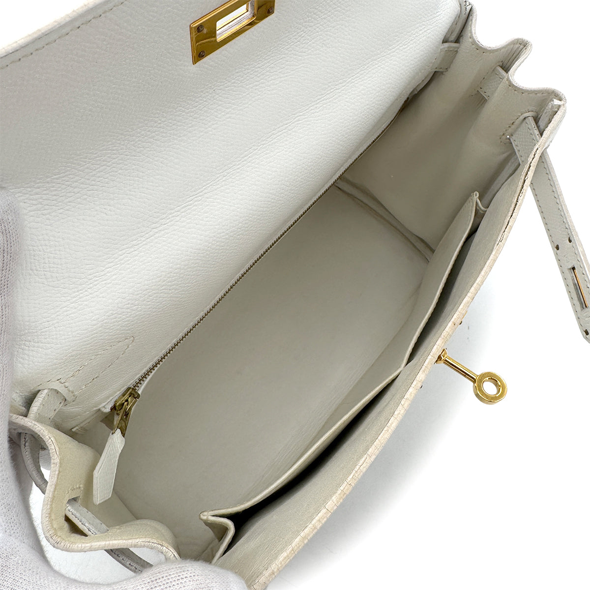 HERMES KELLY 28 RETOURNE WHITE EPSOM HAND SHOULDER BAG □H GHW 90292992