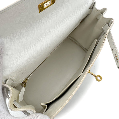 HERMES KELLY 28 RETOURNE WHITE EPSOM HAND SHOULDER BAG □H GHW 90292992 - PURPOSE