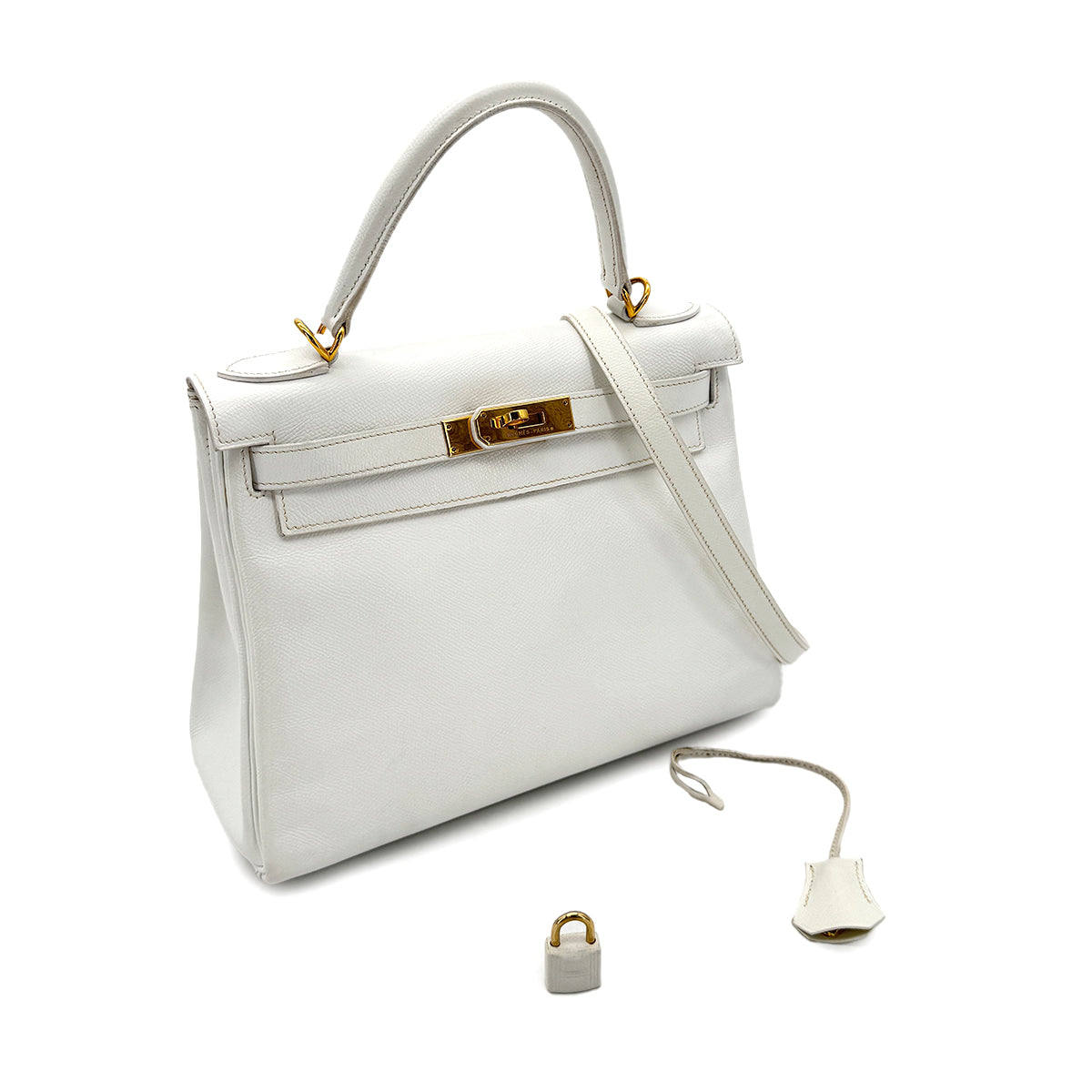 HERMES KELLY 28 RETOURNE WHITE EPSOM HAND SHOULDER BAG □H GHW 90292992