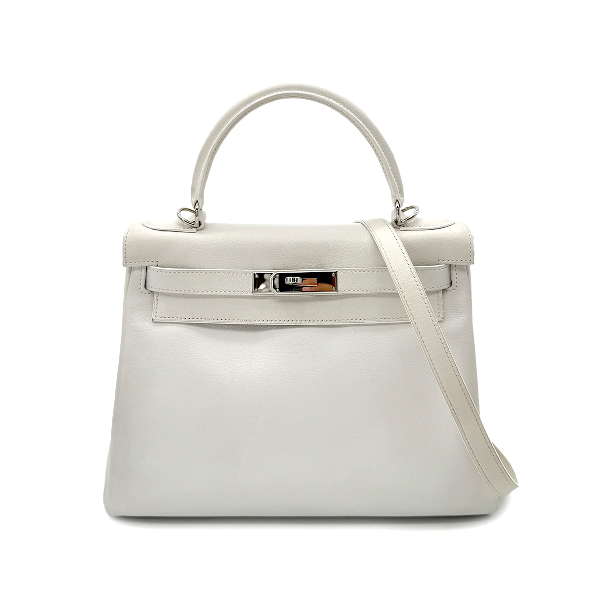 HERMES KELLY 28 RETOURNE WHITE SWIFT HAND SHOULDER BAG □L SHW 90292996