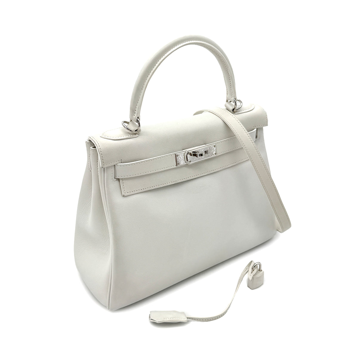 HERMES KELLY 28 RETOURNE WHITE SWIFT HAND SHOULDER BAG □L SHW 90292996