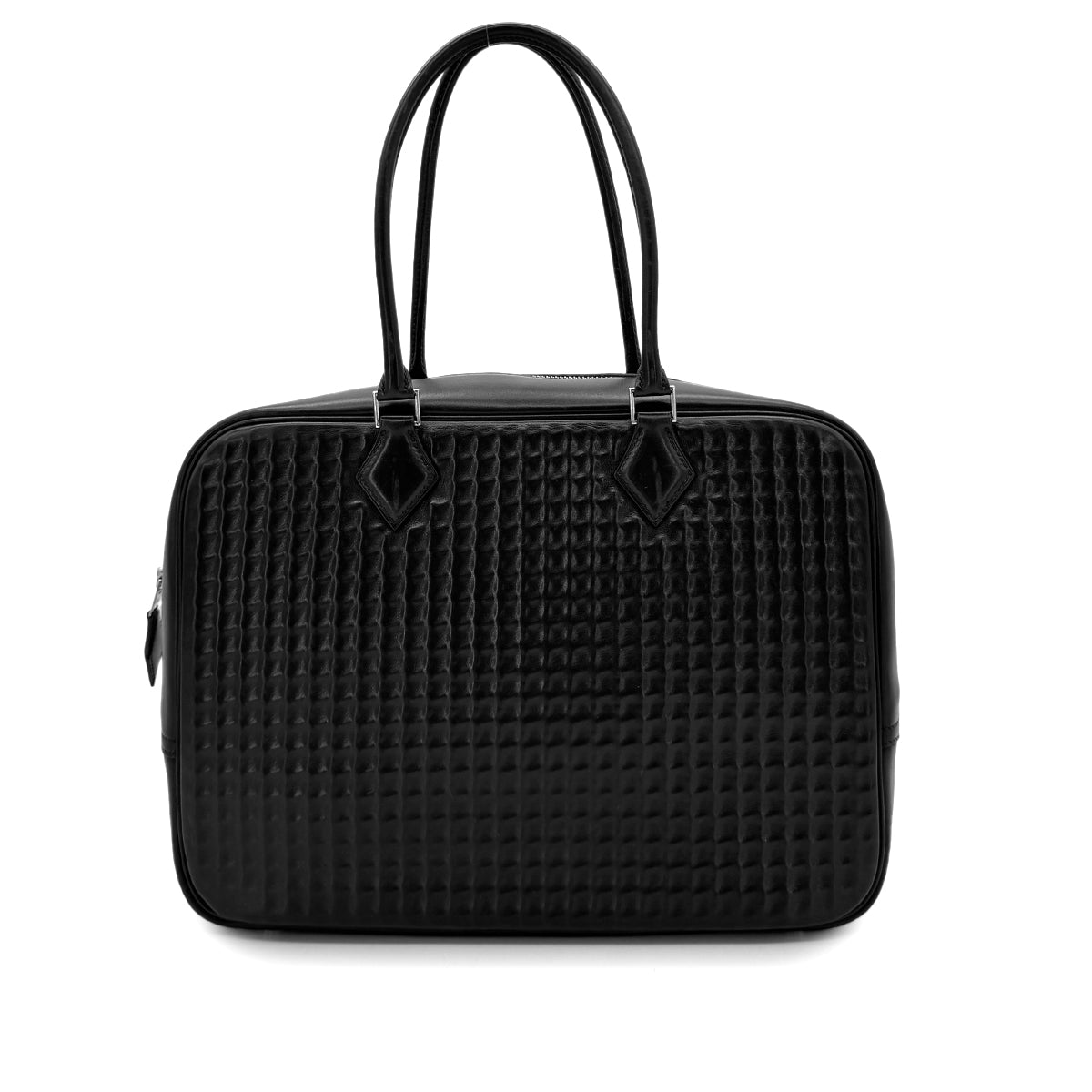 HERMES PLUME 32 HAND BAG WAFFLE DEUTCH BLACK □G SHW 90293000
