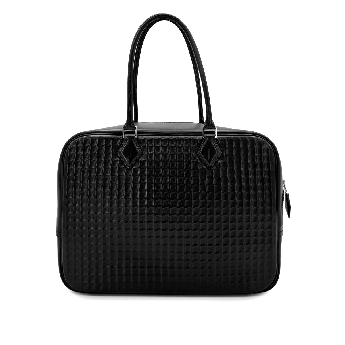 HERMES PLUME 32 HAND BAG WAFFLE DEUTCH BLACK □G SHW 90293000