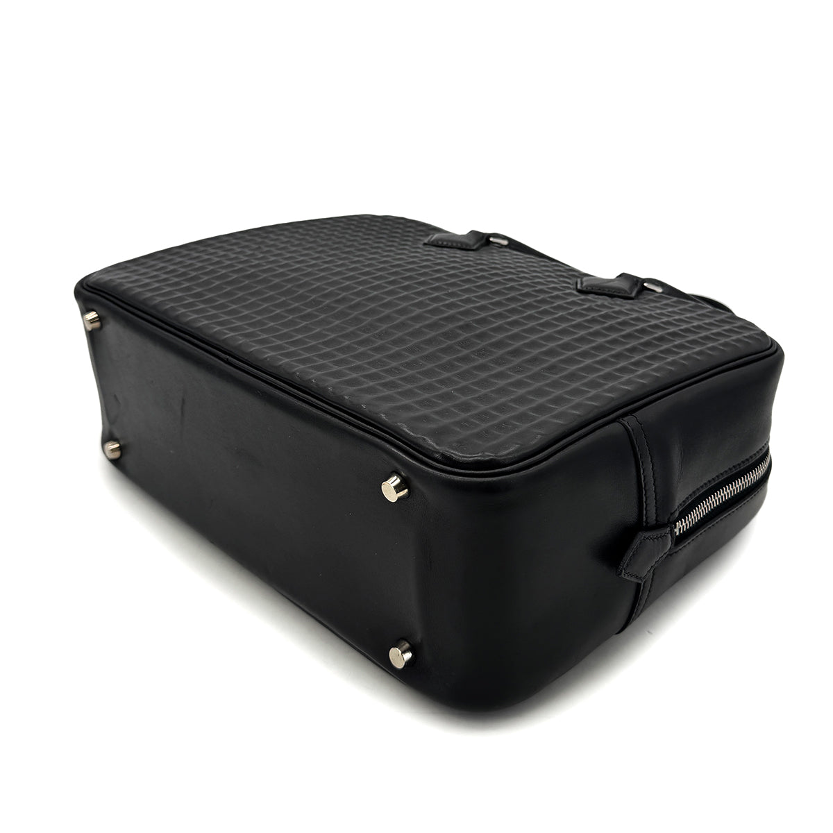 HERMES PLUME 32 HAND BAG WAFFLE DEUTCH BLACK □G SHW 90293000