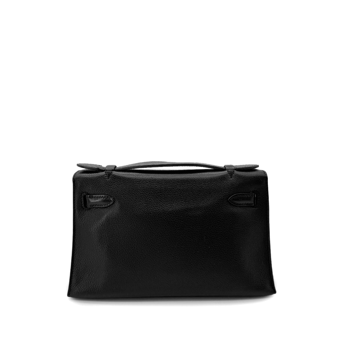 HERMES KELLY POCHETTE SELLIER BLACK EVERGRAIN HAND BAG □I GHW 90293008