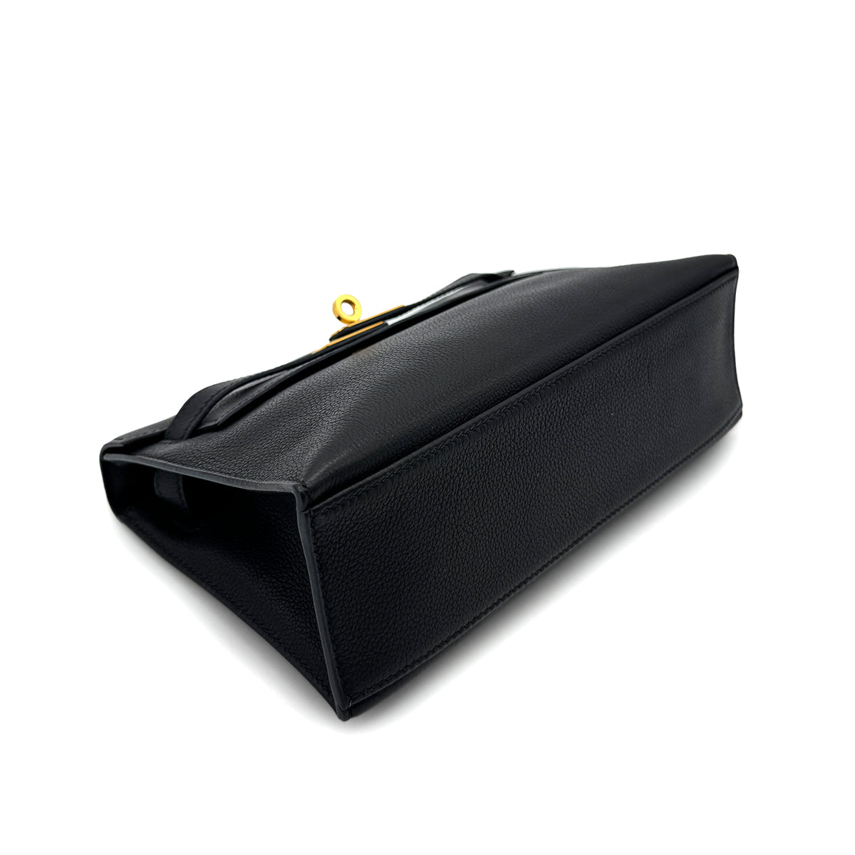 HERMES KELLY POCHETTE SELLIER BLACK EVERGRAIN HAND BAG □I GHW 90293008