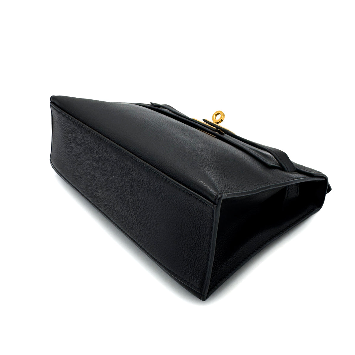 HERMES KELLY POCHETTE SELLIER BLACK EVERGRAIN HAND BAG □I GHW 90293008