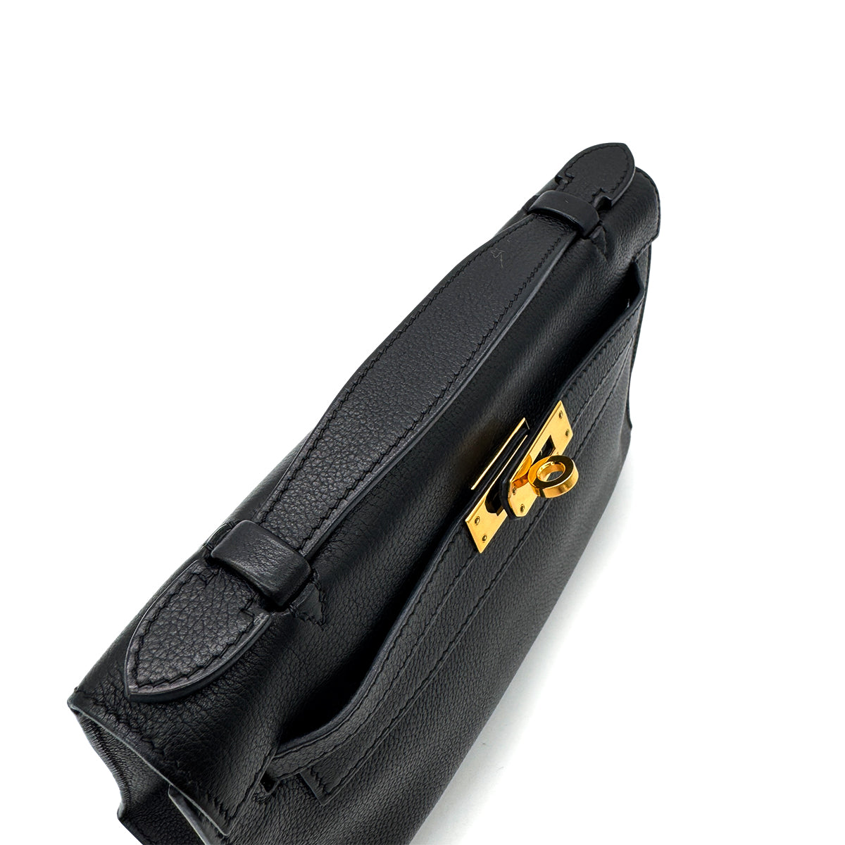 HERMES KELLY POCHETTE SELLIER BLACK EVERGRAIN HAND BAG □I GHW 90293008