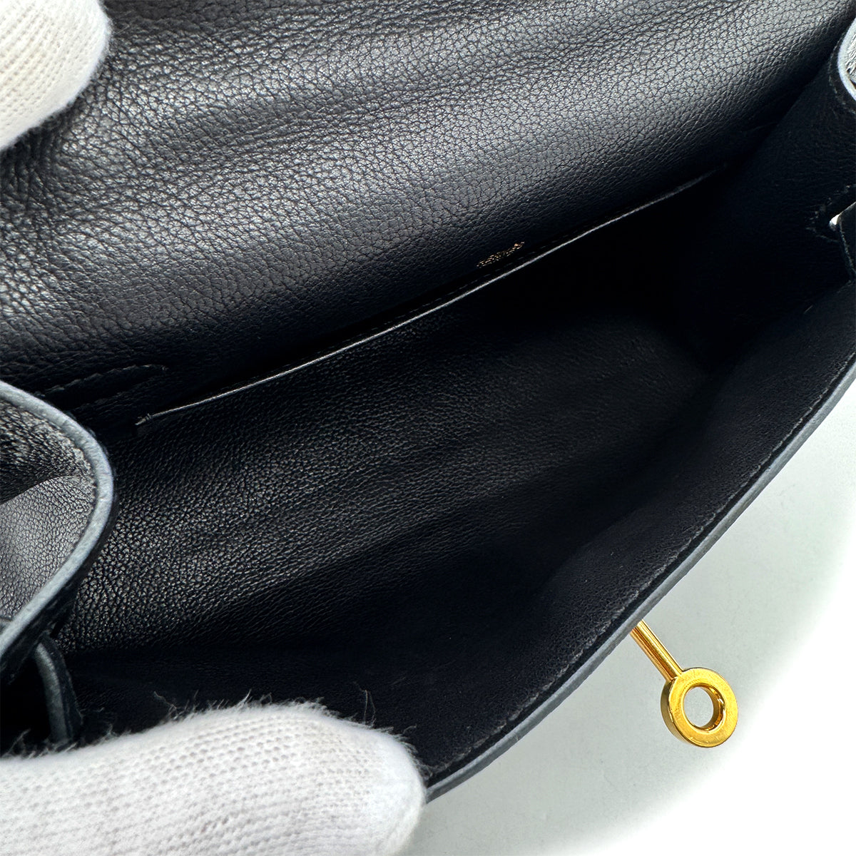 HERMES KELLY POCHETTE SELLIER BLACK EVERGRAIN HAND BAG □I GHW 90293008