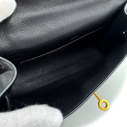 HERMES KELLY POCHETTE SELLIER BLACK EVERGRAIN HAND BAG □I GHW 90293008 - PURPOSE