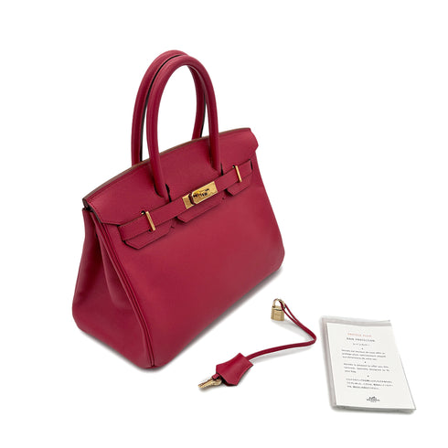 HERMES BIRKIN 30 ROUGE VIF COUCHVEL HAND BAG □D GHW 90293010 - PURPOSE