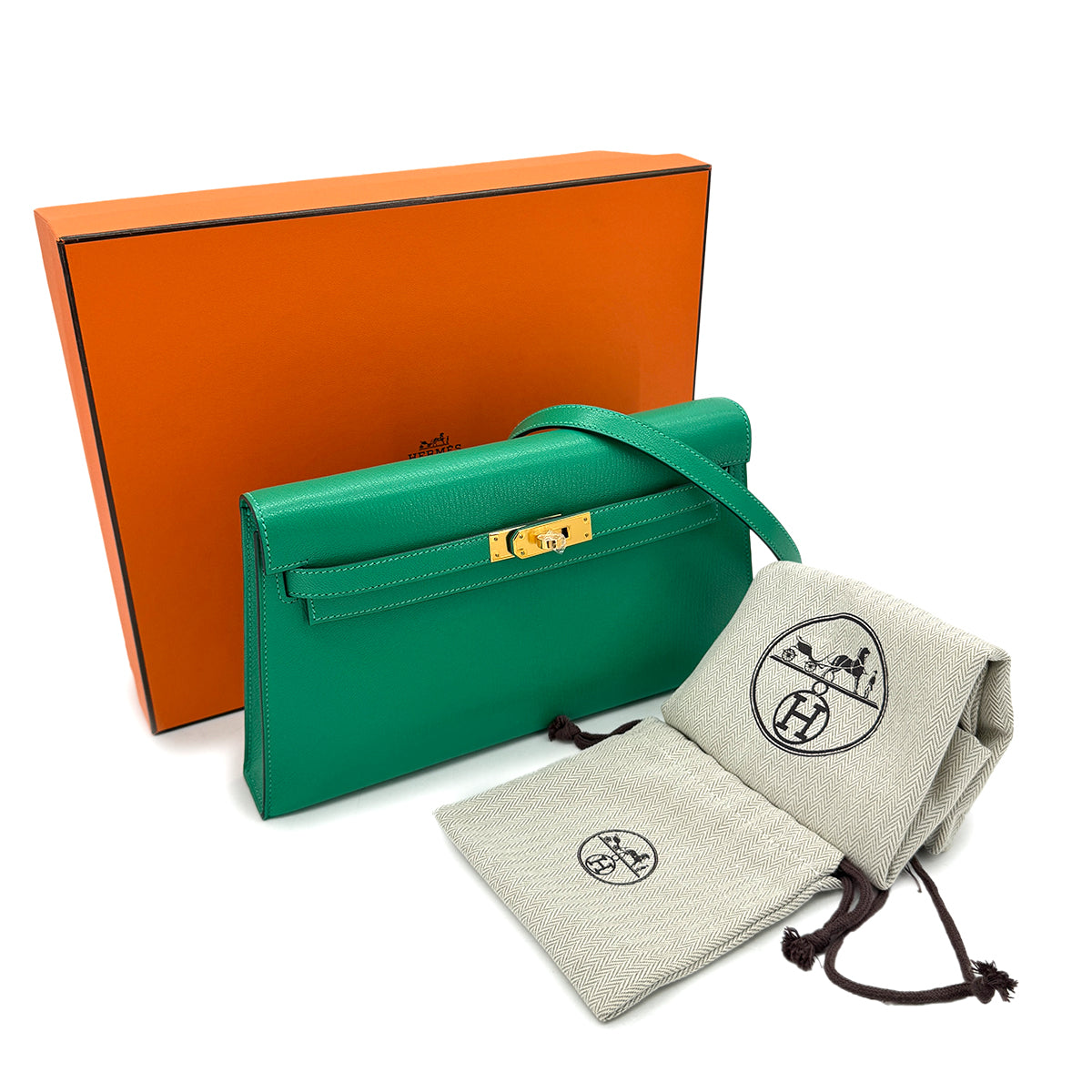 HERMES KELLY ELAN MINT CHEVRE CHAMKILA CLUTCH SHOULDER BAG W GHW 90293011