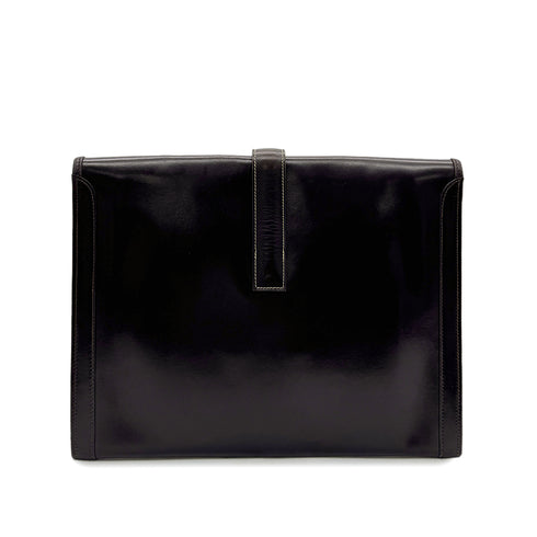 HERMES JIGE GM EBENE BOXCALF CLUTCH BAG 〇K 90293024 - PURPOSE